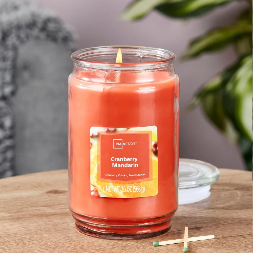 Cranberry Mandarin Scented Glass Jar Candle 20 Oz Aroma