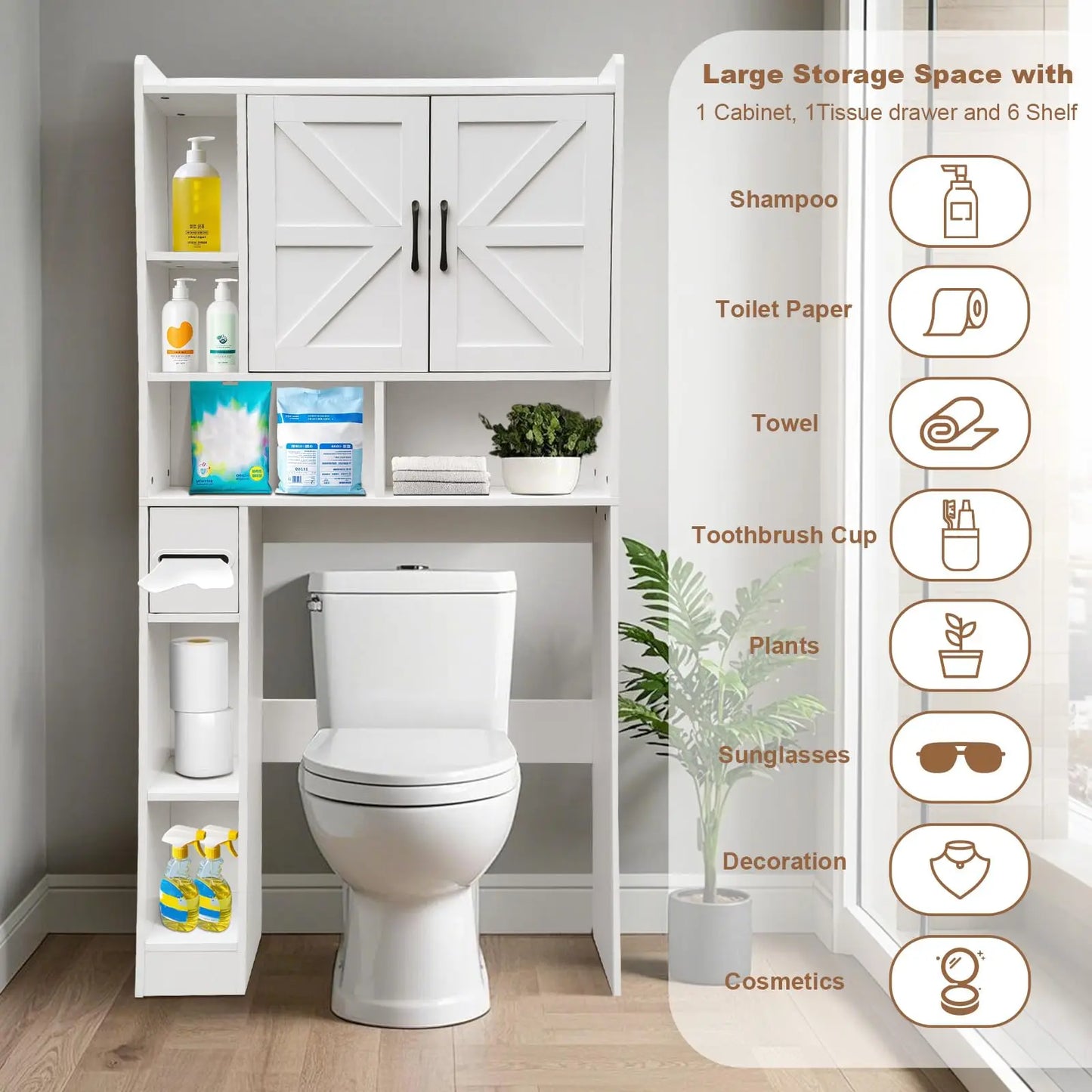 Over The Toilet Storage Cabinet 2 Doors Toilet Paper Holder