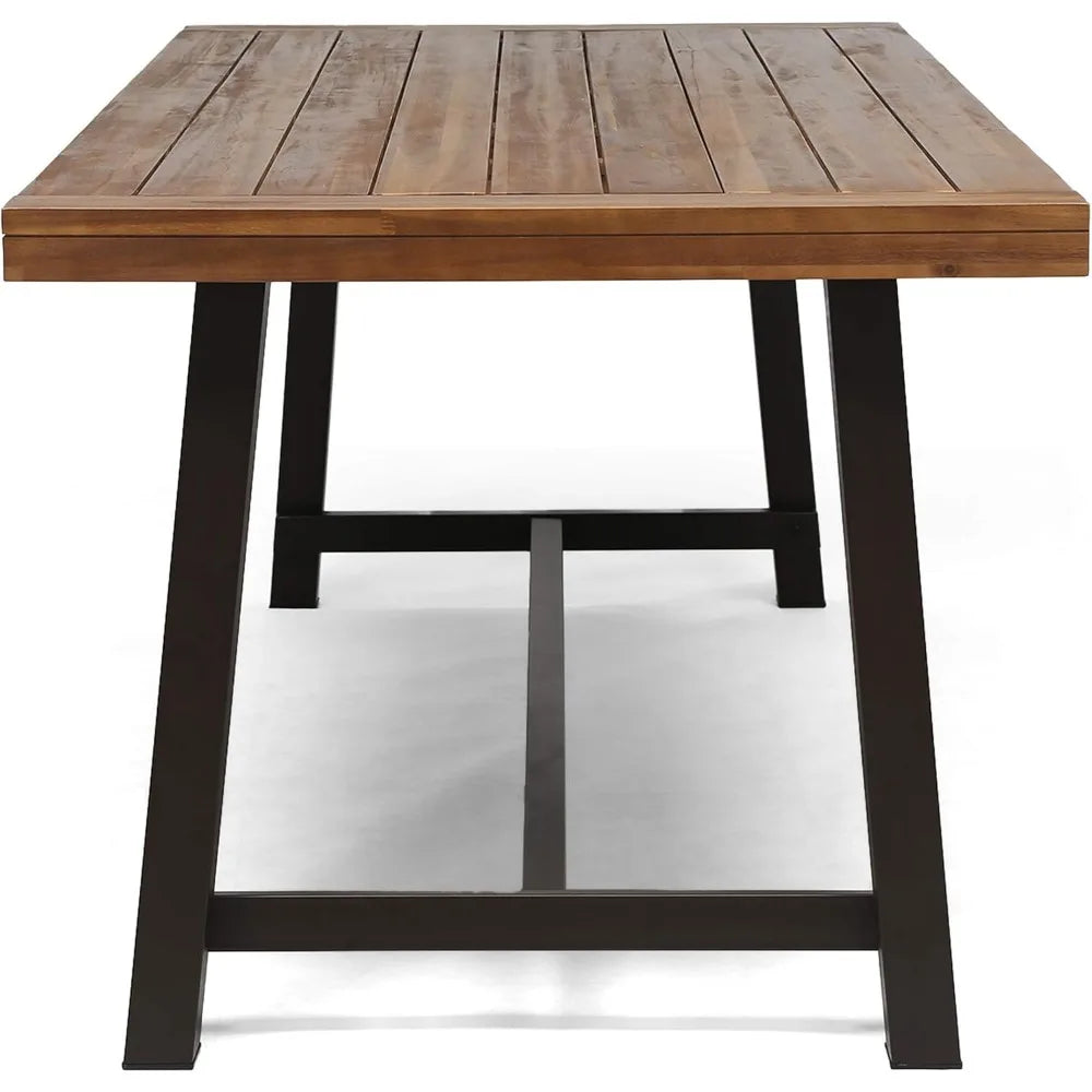 Great Deal Furniture Beau Outdoor Eight Seater Teak Wood Dining Table Rustic Metal Finish