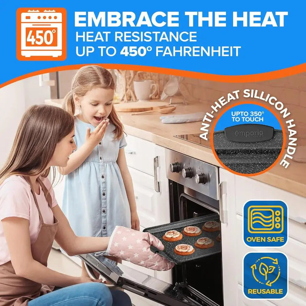 25 Piece Nonstick Carbon Steel Bakeware Set Oven Safe with Silicone Handles and Recipe Booklet Ideal for Baking Cookies and Muffins Pans