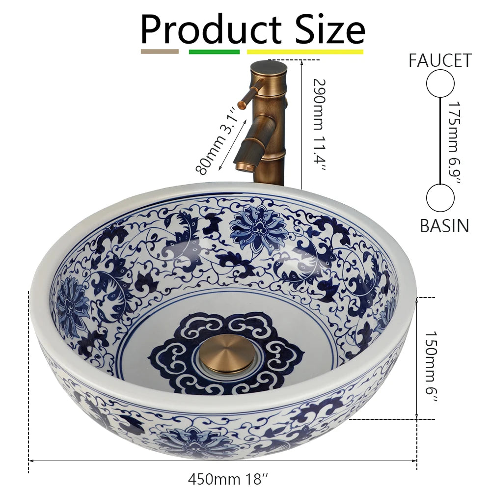 Ceramic Bathroom Vessel Sink And Polished Gold Faucet Combo