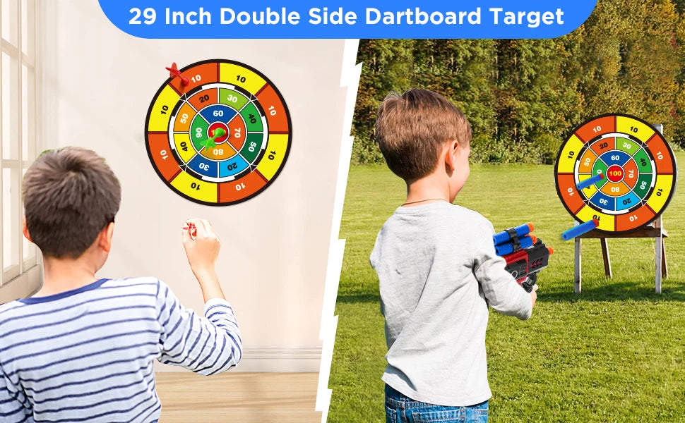 VATOS 2X Bow Arrow Guns Toy for Kids LED Light Up Archery with Suction Cup Stand Target Dart Board Indoor Outdoor Game Toys