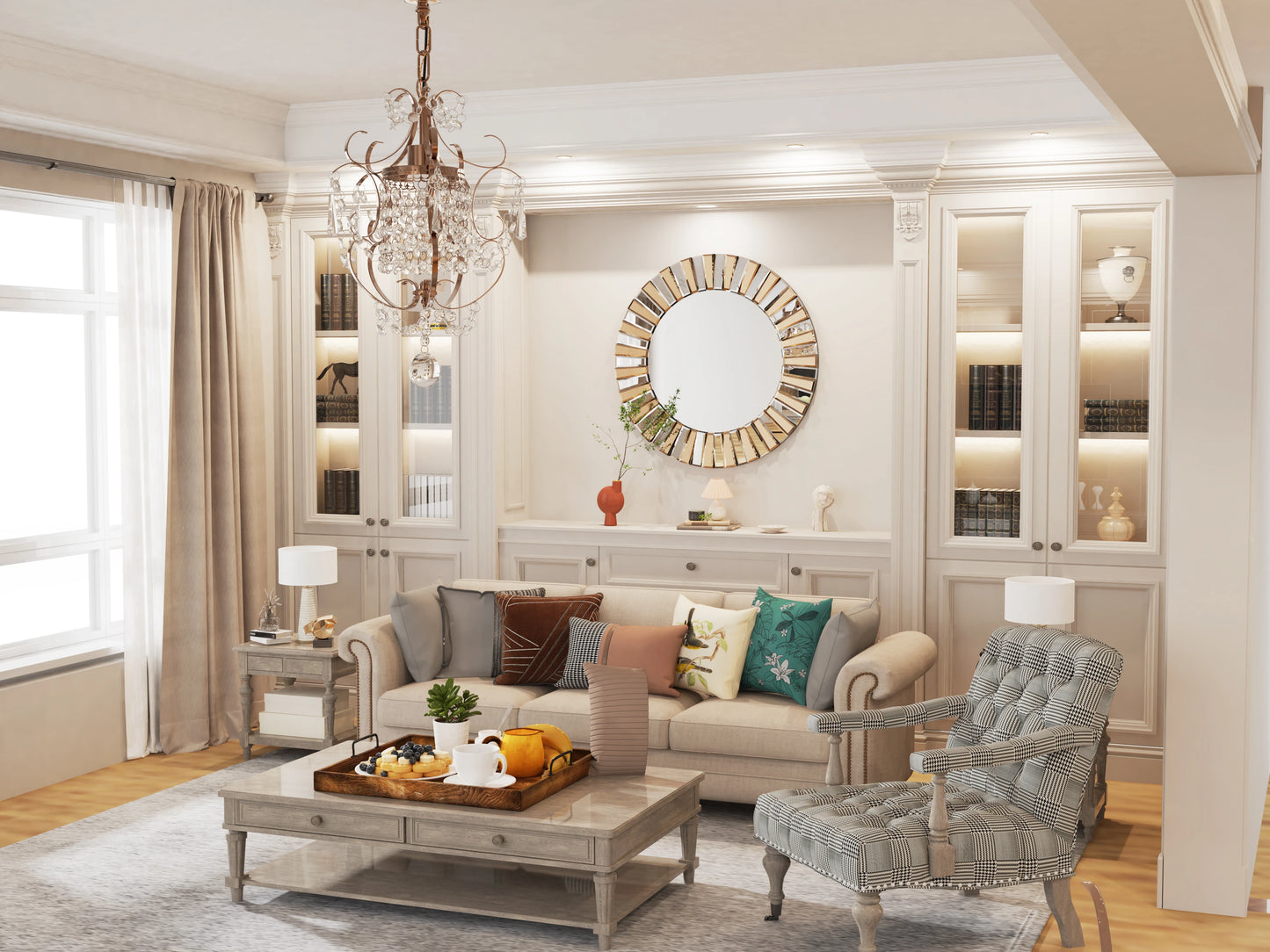 Decorative Round Sunburst Wall Mirror Beveled Edge Glass Bathroom Vanity Hanging Accent Mirror for Living Room