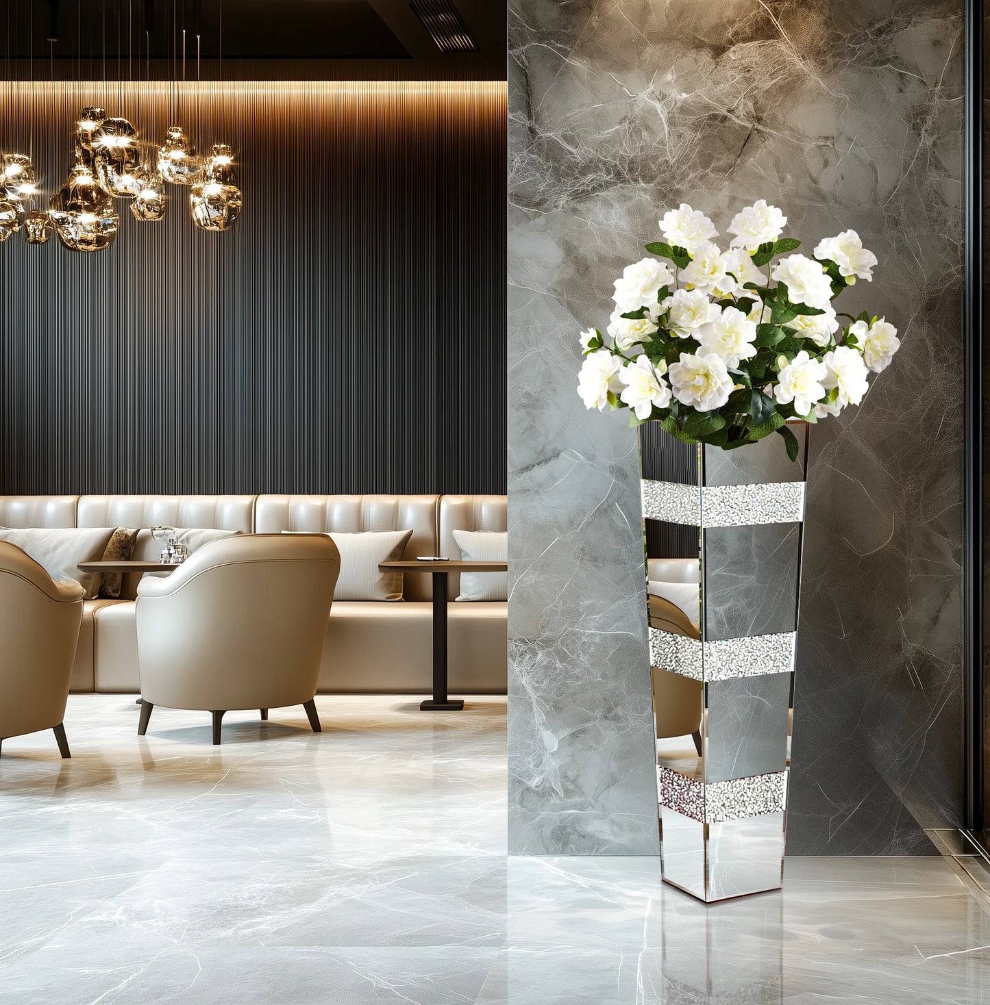 Tall Floor Mirror Vase Large Crushed Diamond Glass Vase for Home Decor Modern Crystal Centerpiece for Living Room Wedding Hotel