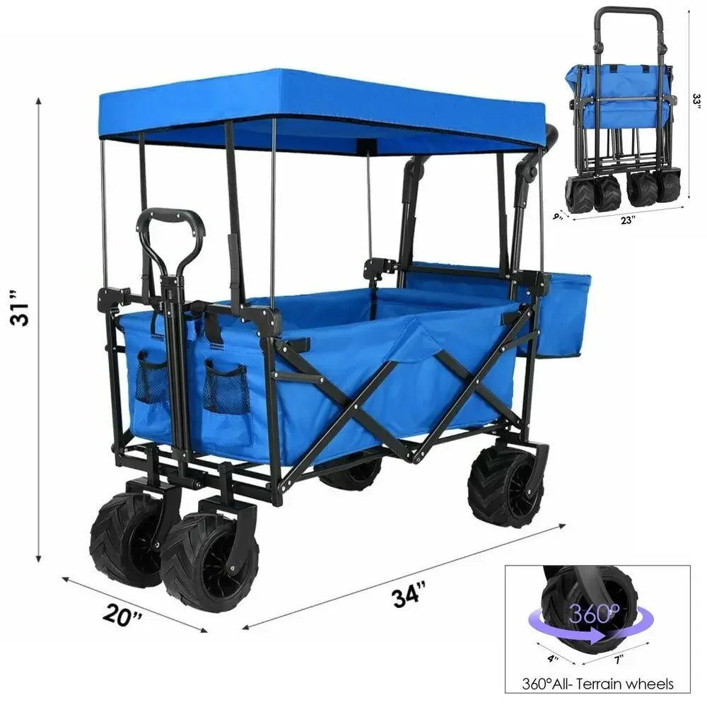 262L Collapsible Garden Cart With Removable Canopy 115Kg