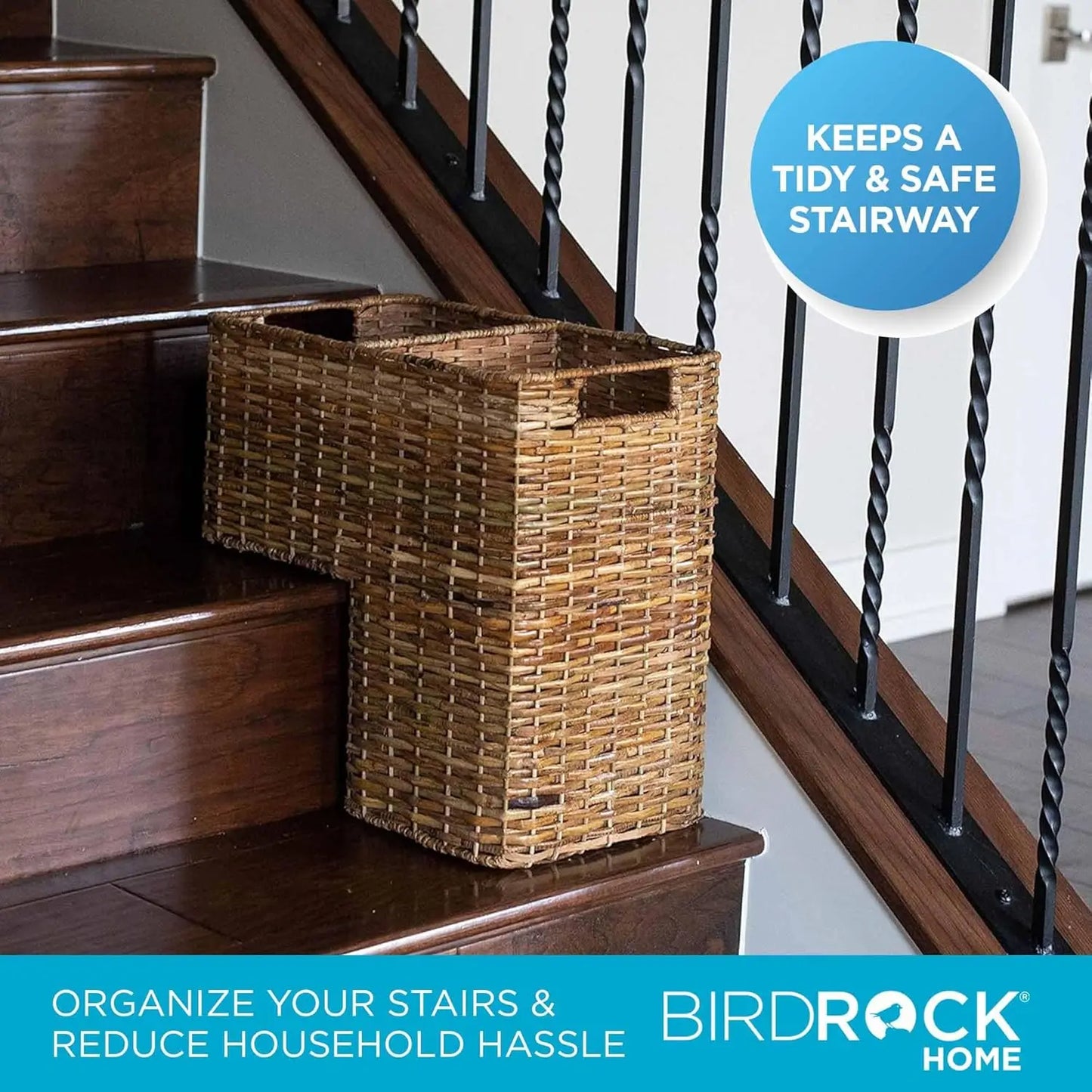 Wicker Storage Bin With Cut Out Handles Natural Brown Rectangular Organizer