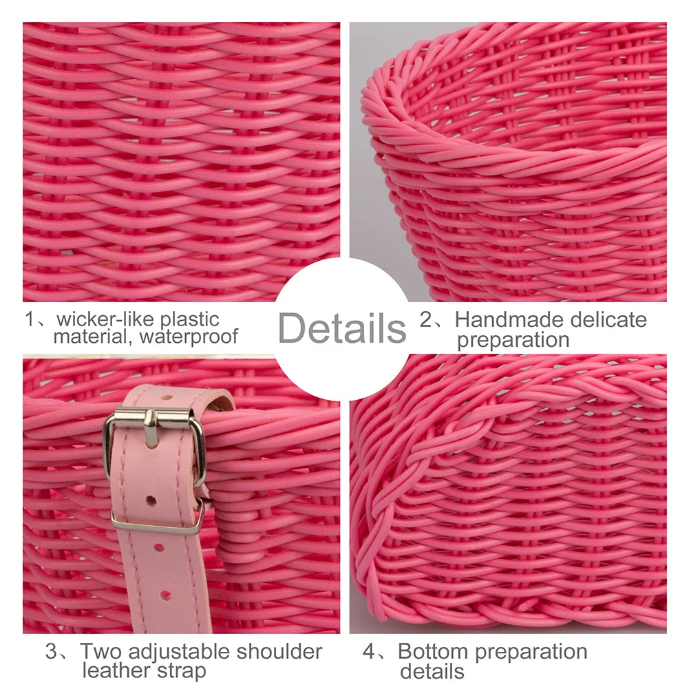 Rattan Bike Basket Front Handlebar Waterproof Handwoven