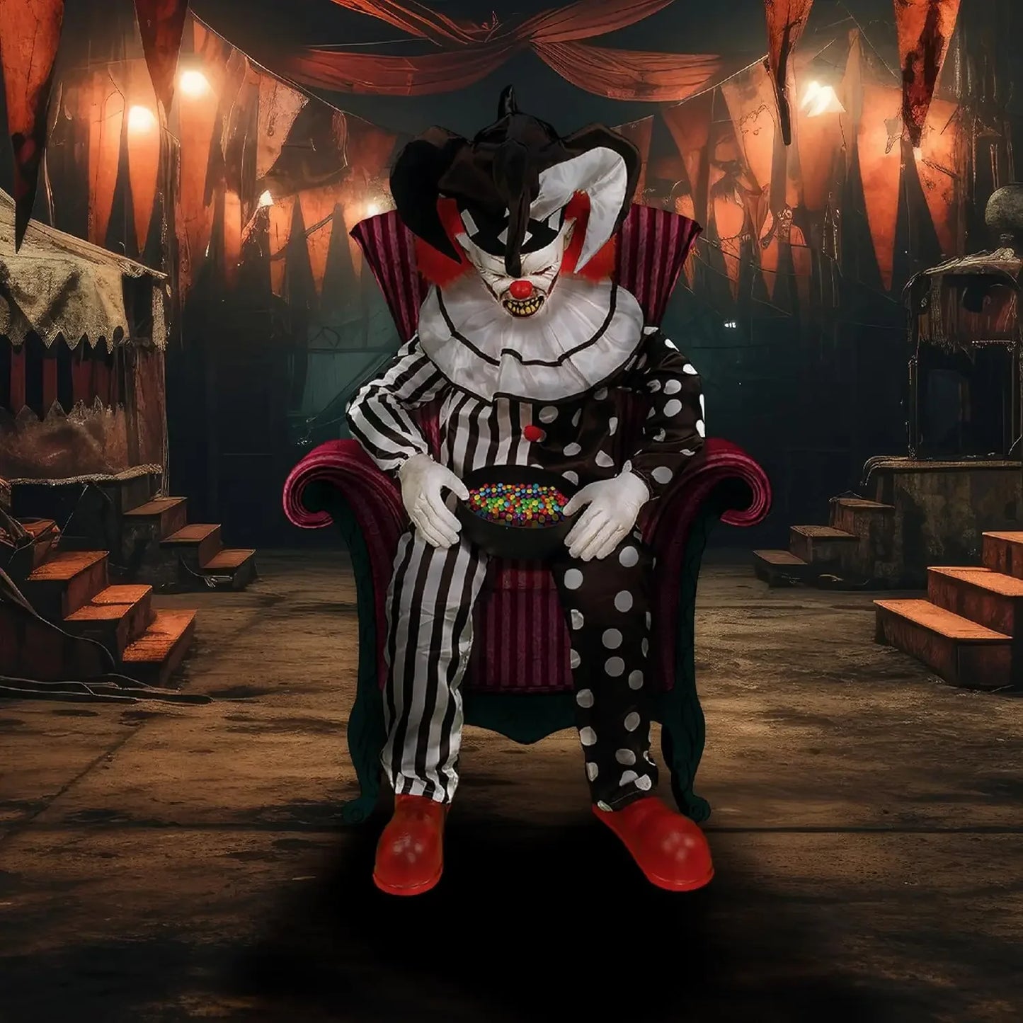 Sitting Scare Clown by Tekky Motion Activated Talking Jump Scare Halloween Animatronic