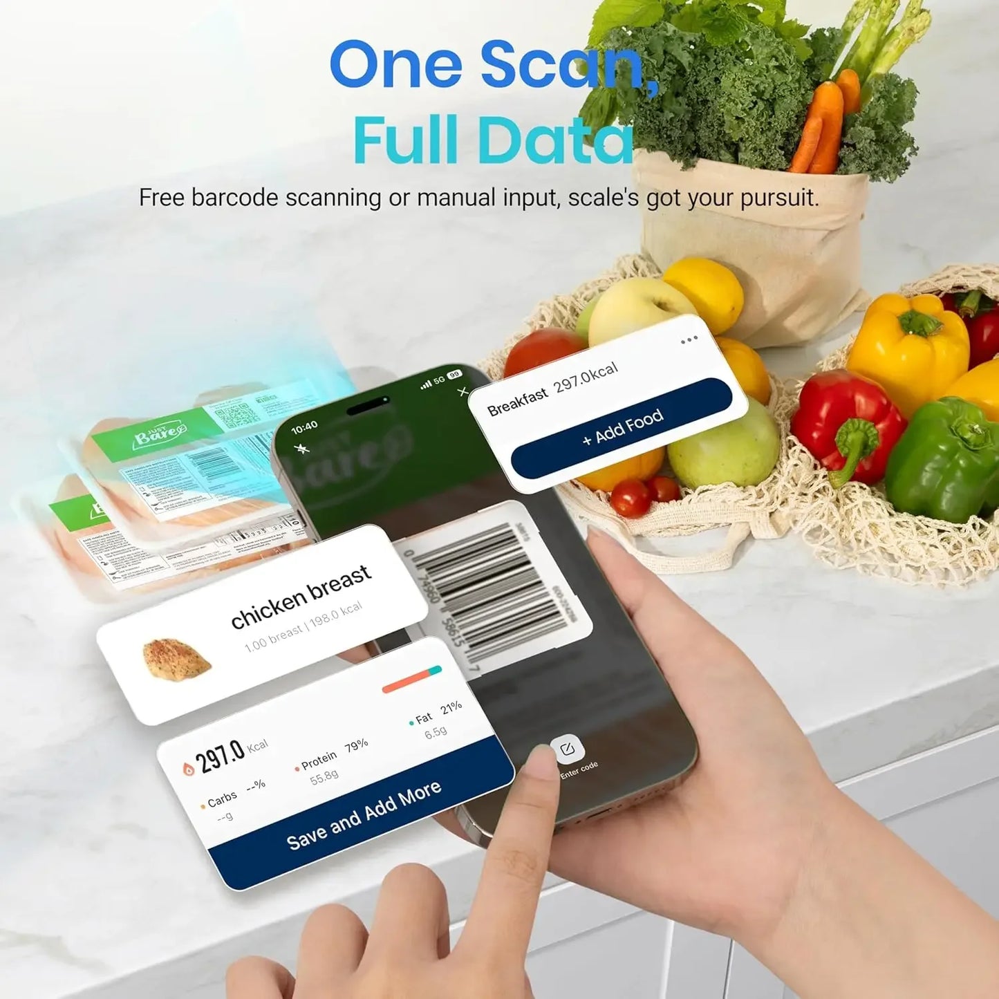 Smart Food Kitchen Scale with Nutritional Calculator and Free App for 19 Nutrient Tracking in Calorie and Macro Measurements