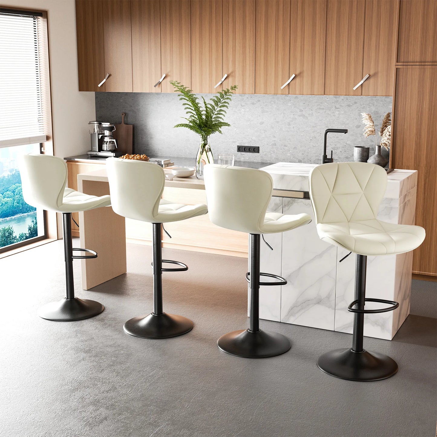 2 Pcs Bar Chair 360 Degree Rotation Faux Leather Backrest