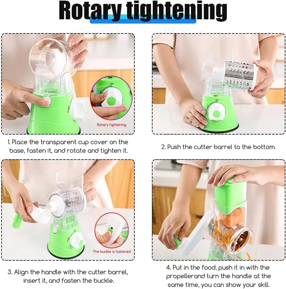 Rotary Cheese Grater 3 in 1 Vegetable Slicer with Blades
