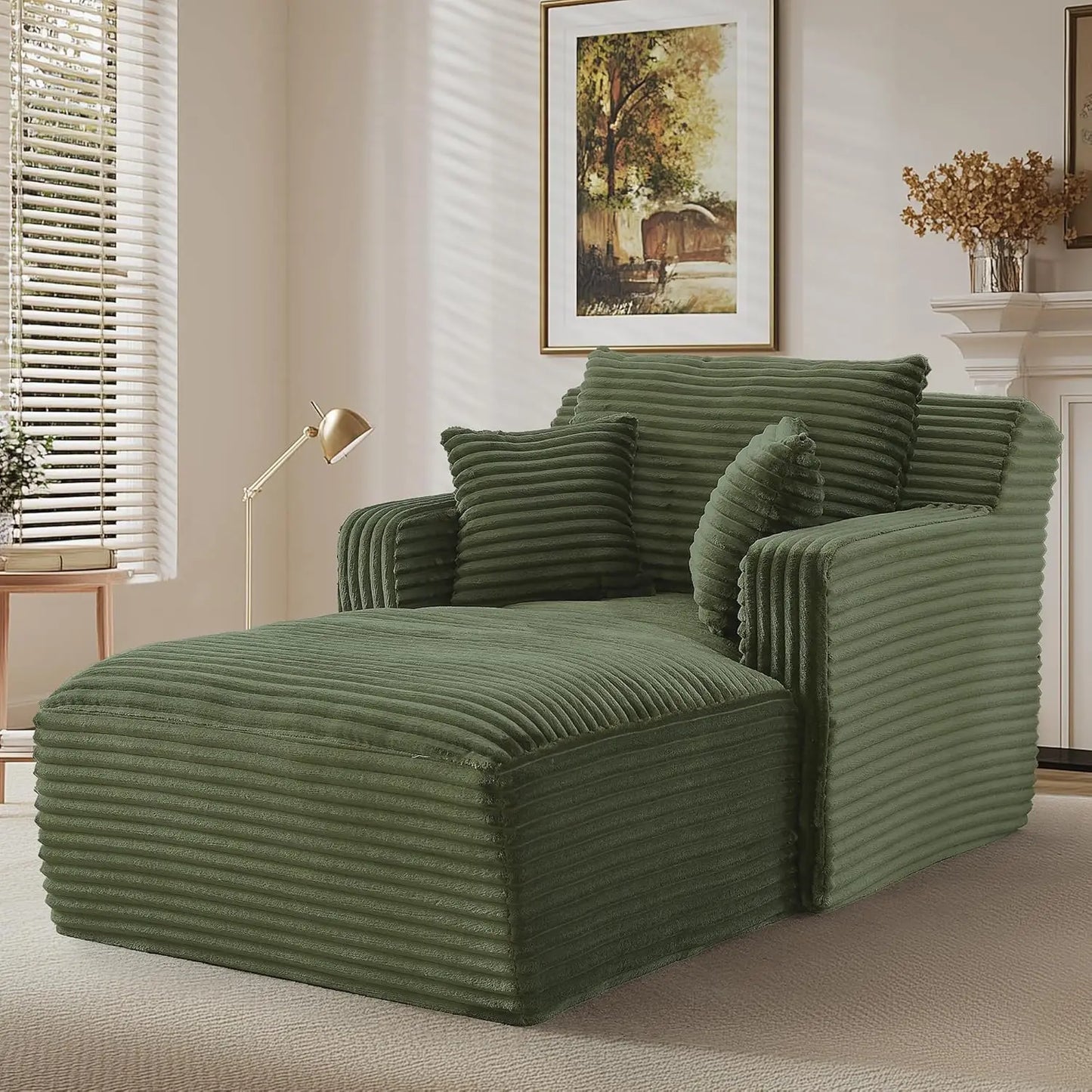 65.4 Inch Corduroy Oversized Chaise Lounge Chair Indoor Sofa Bed