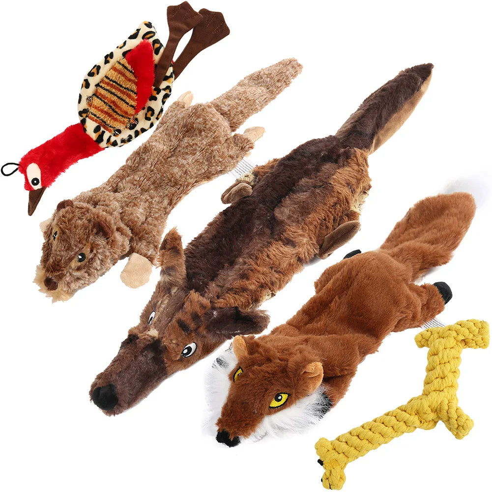 5 Pack Crinkle No Stuffing Squeaky Plush Dog Toys All Sizes