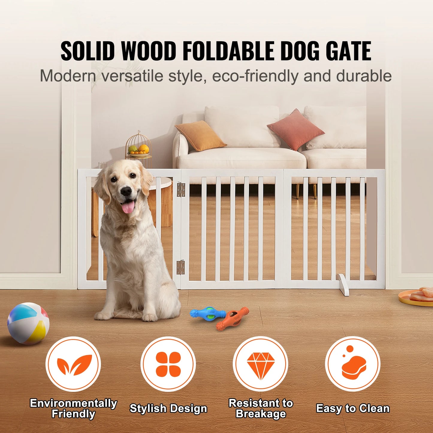 SucceBuy Free Standing Dog Gate Foldable 3 Panel Pet Barrier for Narrow Passageways White