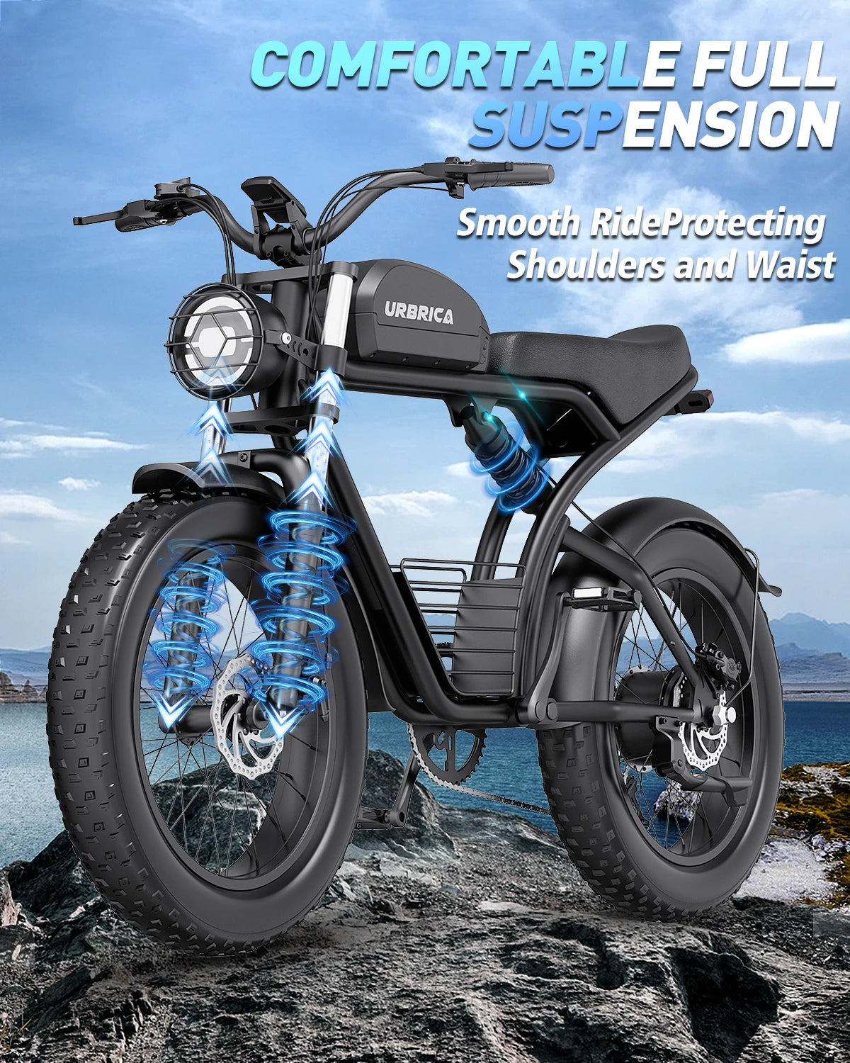 Electric Bike for Adults 3000W 1500W 32MPH 48V 23AH Max 75 Miles Electric Motorcycle 20 Inch Fat Tire Dirt Bike Shimano 7 Speed EBike