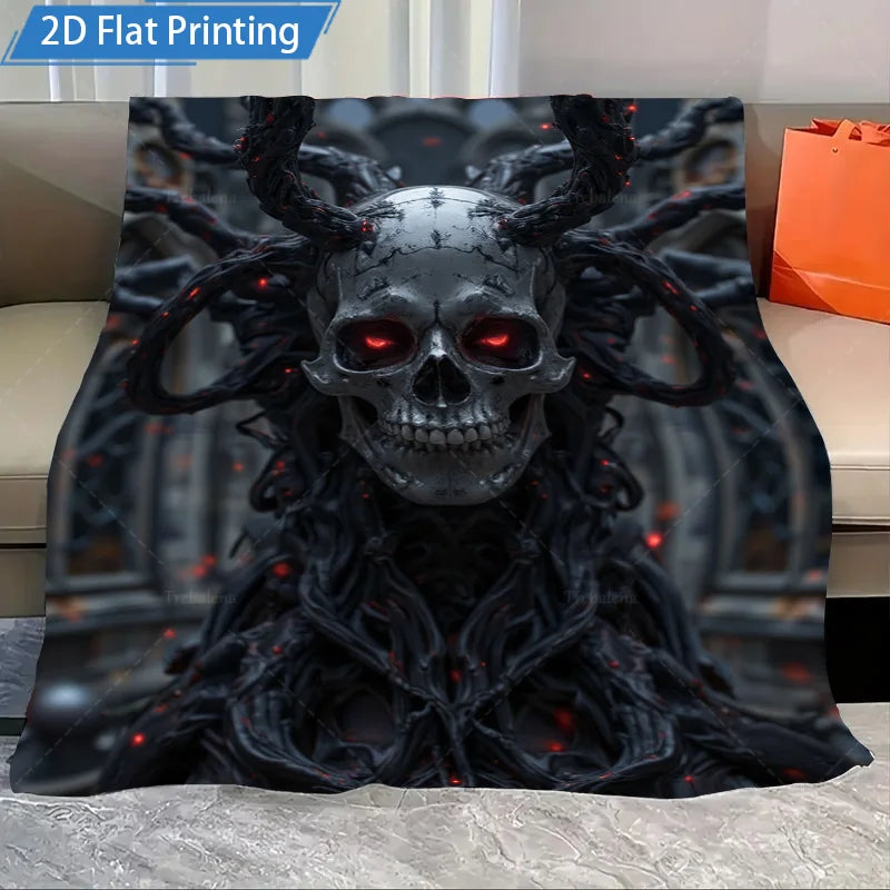 Halloween Skull Pumpkin Flannel Blanket Spooky Gothic Throw