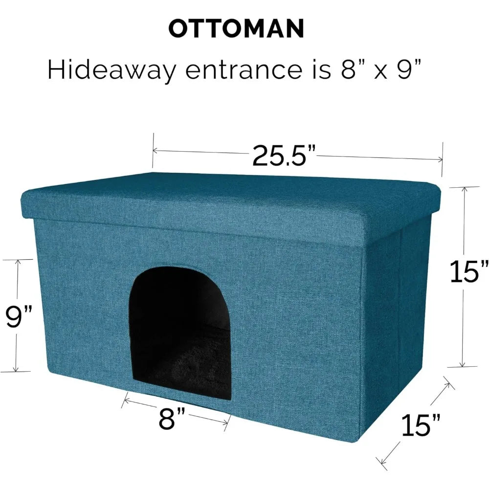 Ocean Blue Cat Condo Pet House Collapsible With Plush Ball
