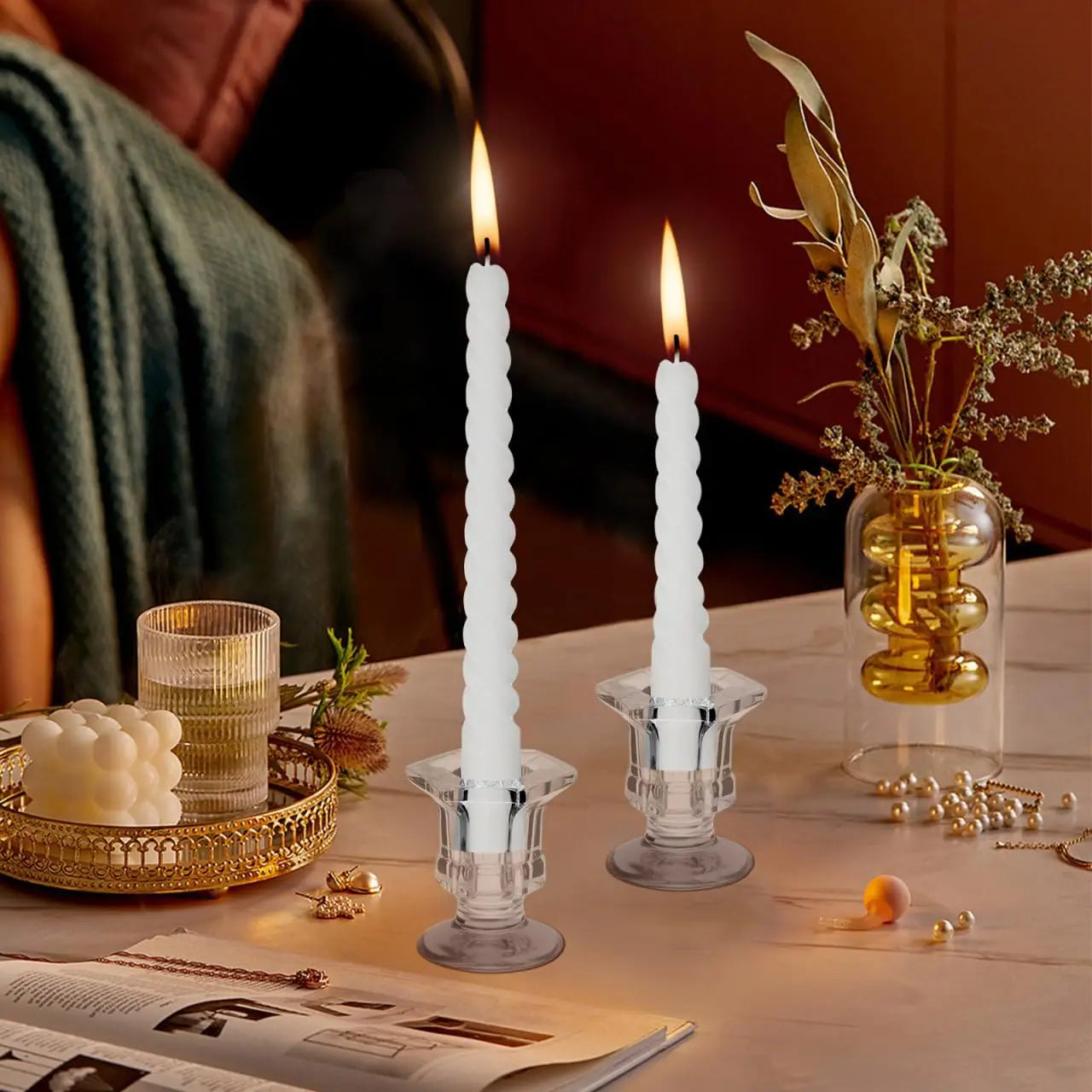 6 Pack Clear Glass Candle Holders Tea Light Centerpieces