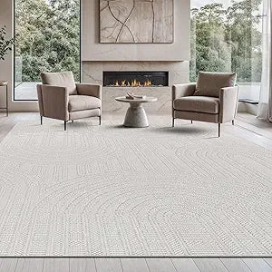 Micro Loop Area Rug Light Gray 9x12 Geometric Modern Luxury Circular Durable Soft Indoor Rugs for Living Dining Room Office