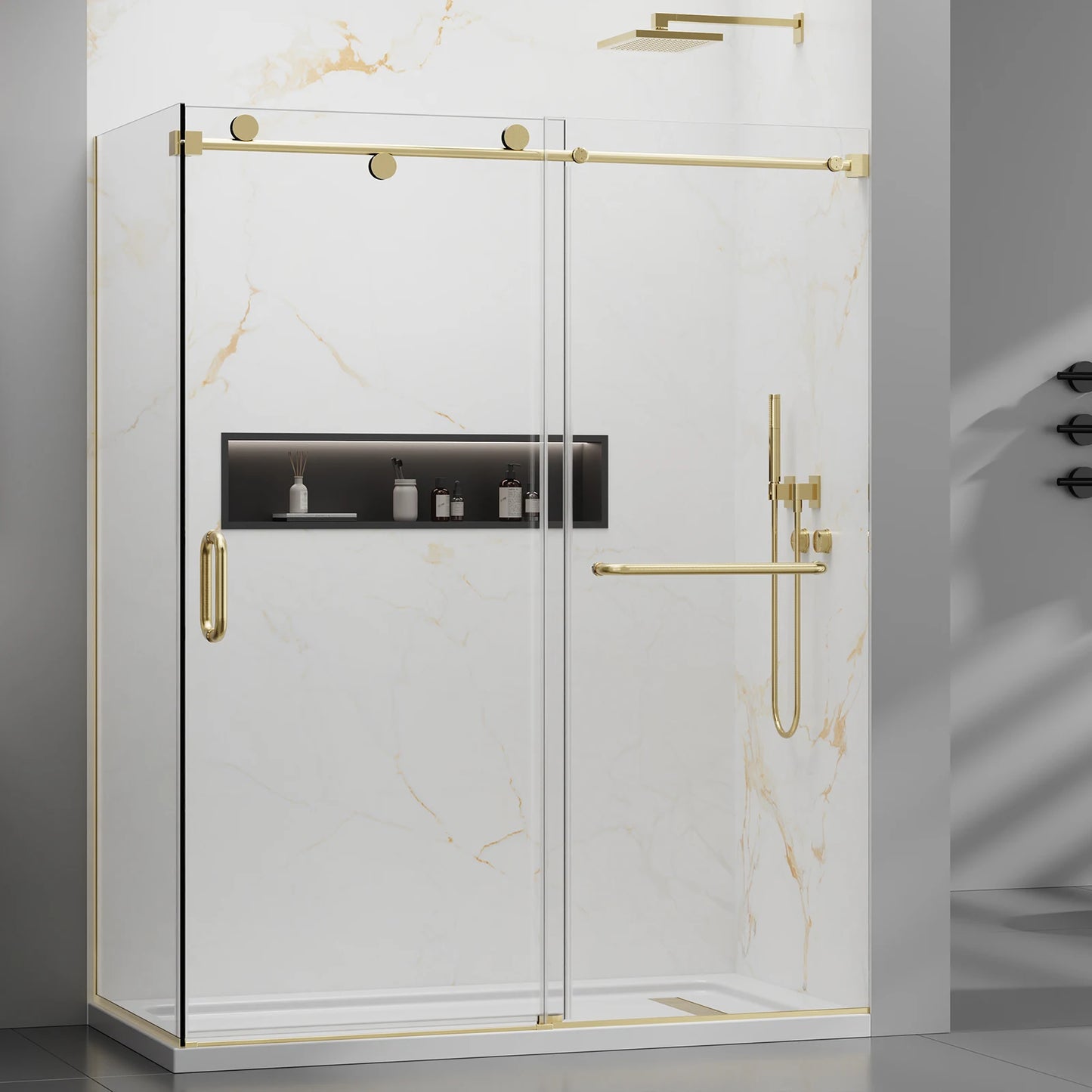 56-60 x 76 Frameless Sliding Shower Door Matte Black Glass