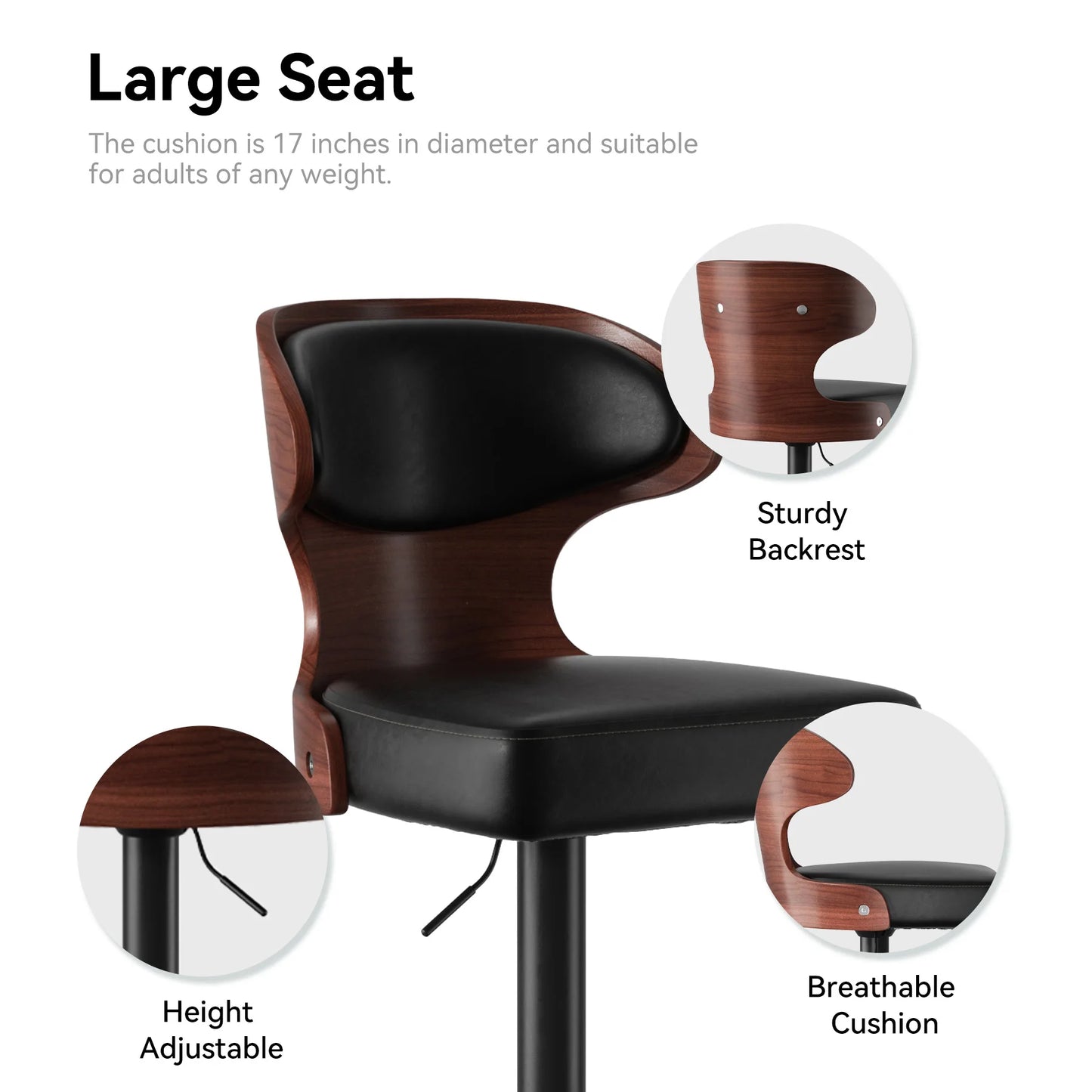 Bar Stool Set 2Pcs Swivel Backrest PU Leather Cushioned
