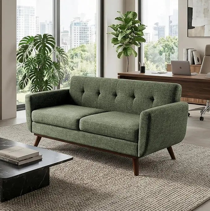 65.2 Inch Wide Loveseat Sofa Mid Century Modern Button Tufted