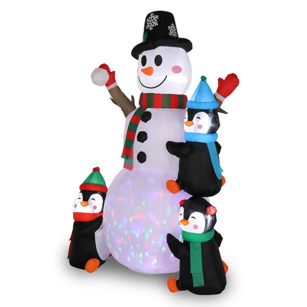 6ft Inflatable Snowman With 3 Penguins And 4 Light Strings