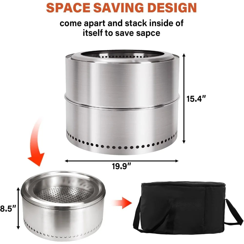 20 Inch Smokeless Fire Pit Outdoor Portable Camping Stove