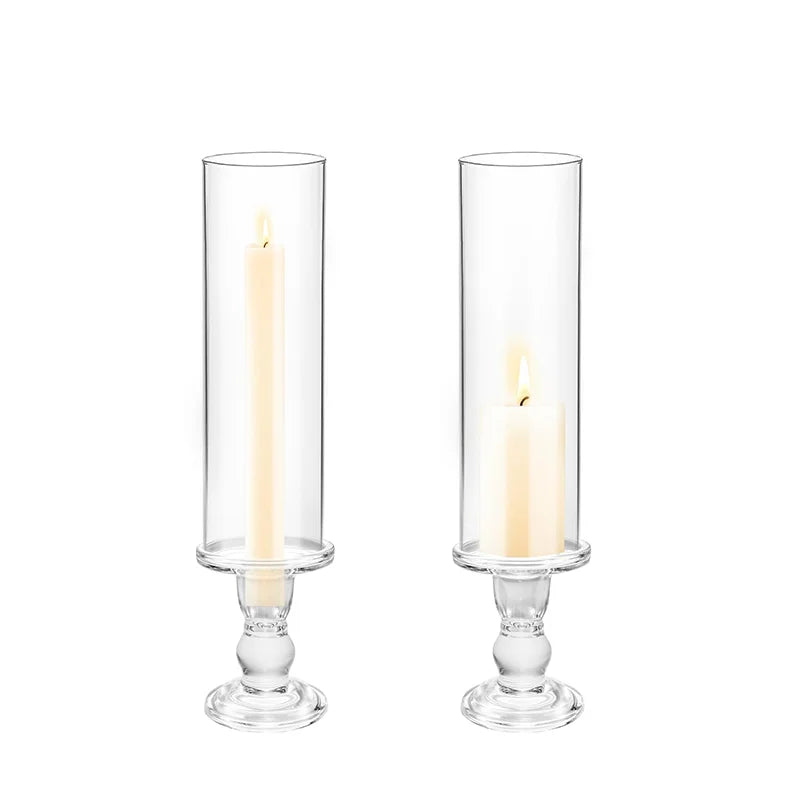 Clear Glass Hurricane Candle Holder Set of 2 13.8 Inch Tall Table Centerpiece Wedding Party Decor Christmas Halloween Decor