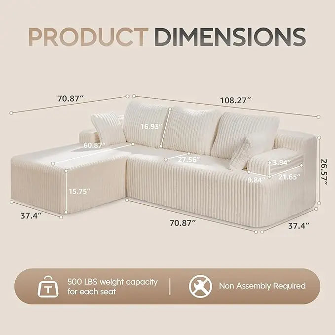 Modular Sectional Sofa L Shaped Memory Foam Living Room