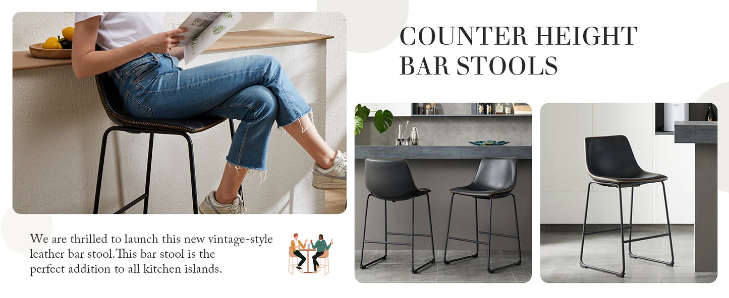 JHK PU Leather Bar Stools Set of 2 Counter Height Cushioned
