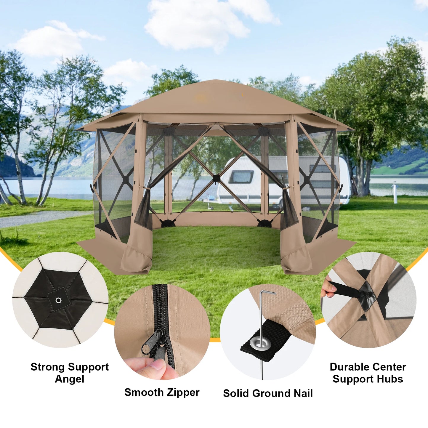 COBIZI Pop Up Gazebo Screen Tent 12x12 Camping Gazebo With Removable Roof Outdoor Screened Gazebo 5 Sidewalls 1800mm 300D Oxford