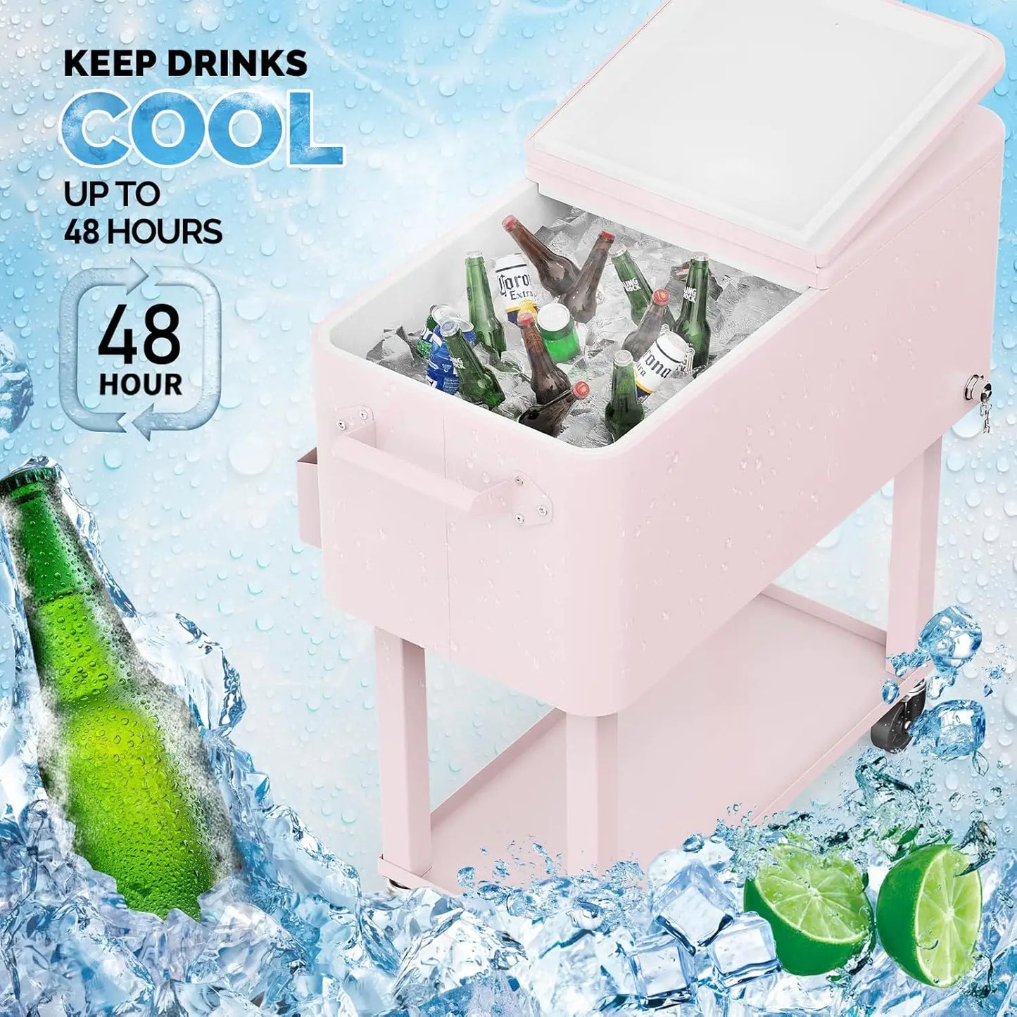 80 Quart Rolling Ice Chest Patio Bar With Cup Holder Wheels