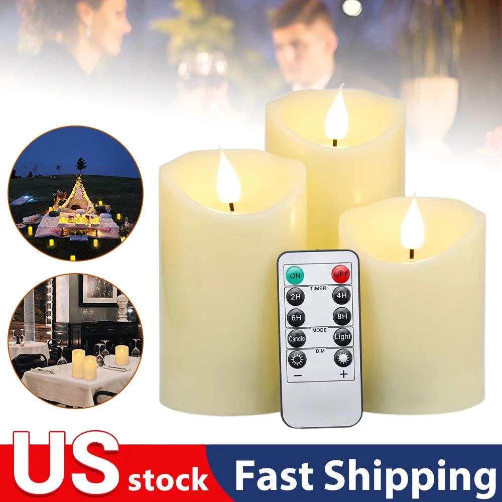 USB Rechargeable Flickering Paraffin Pillar Candle With Remote
