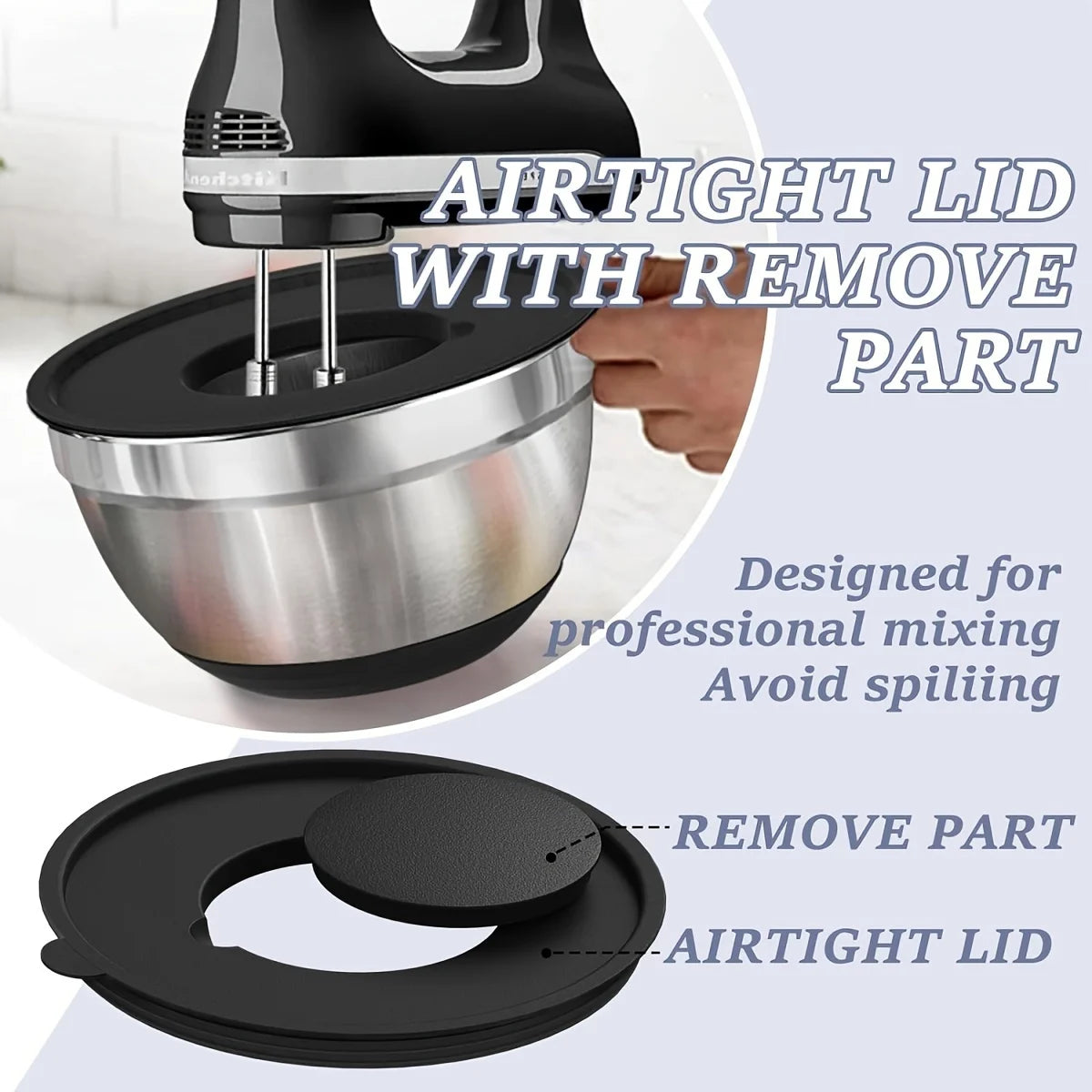8pc Stainless Steel Mixing Bowls Set Airtight Lids Black