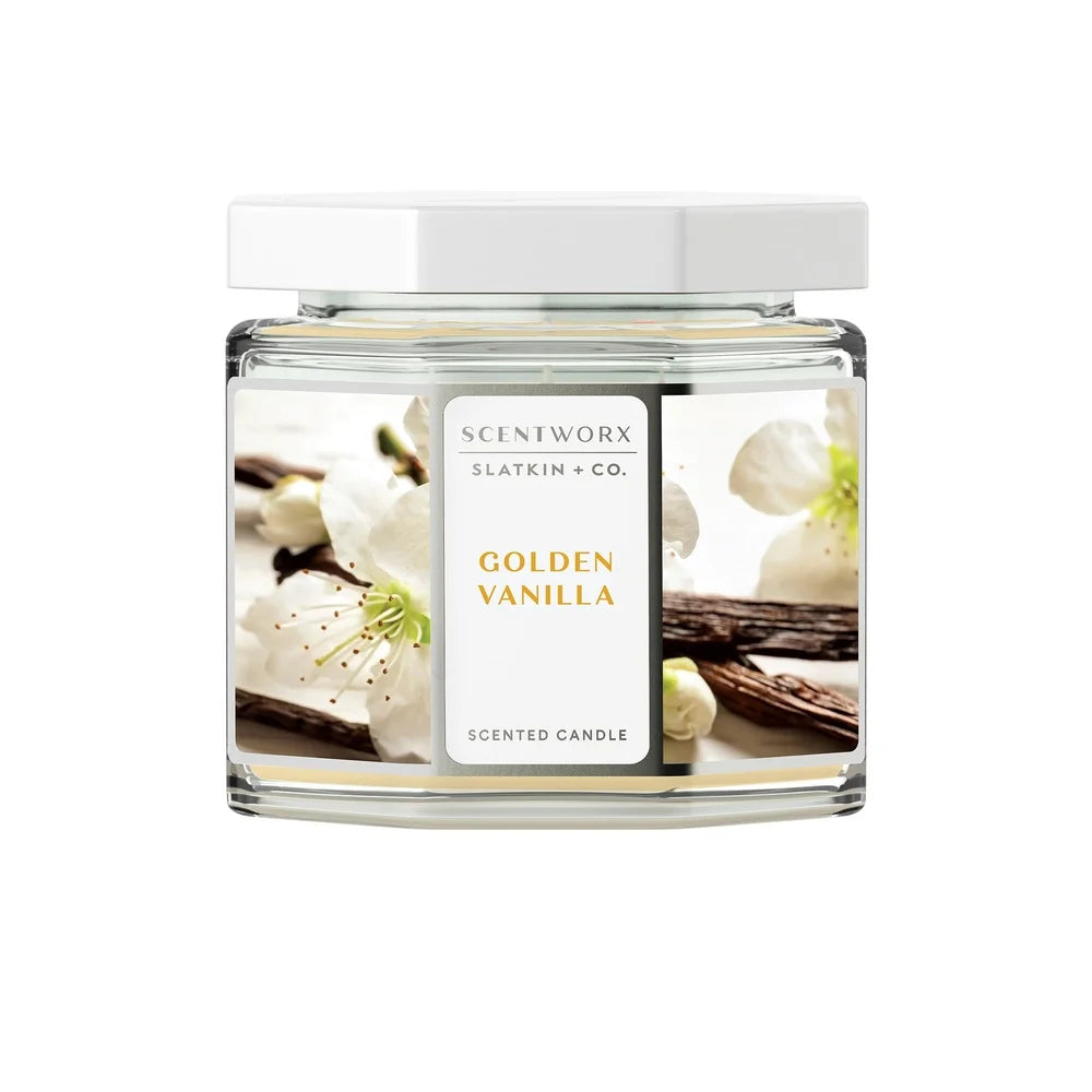 Golden Vanilla Scented Candle 14.5 Oz With 3 Cotton Wicks