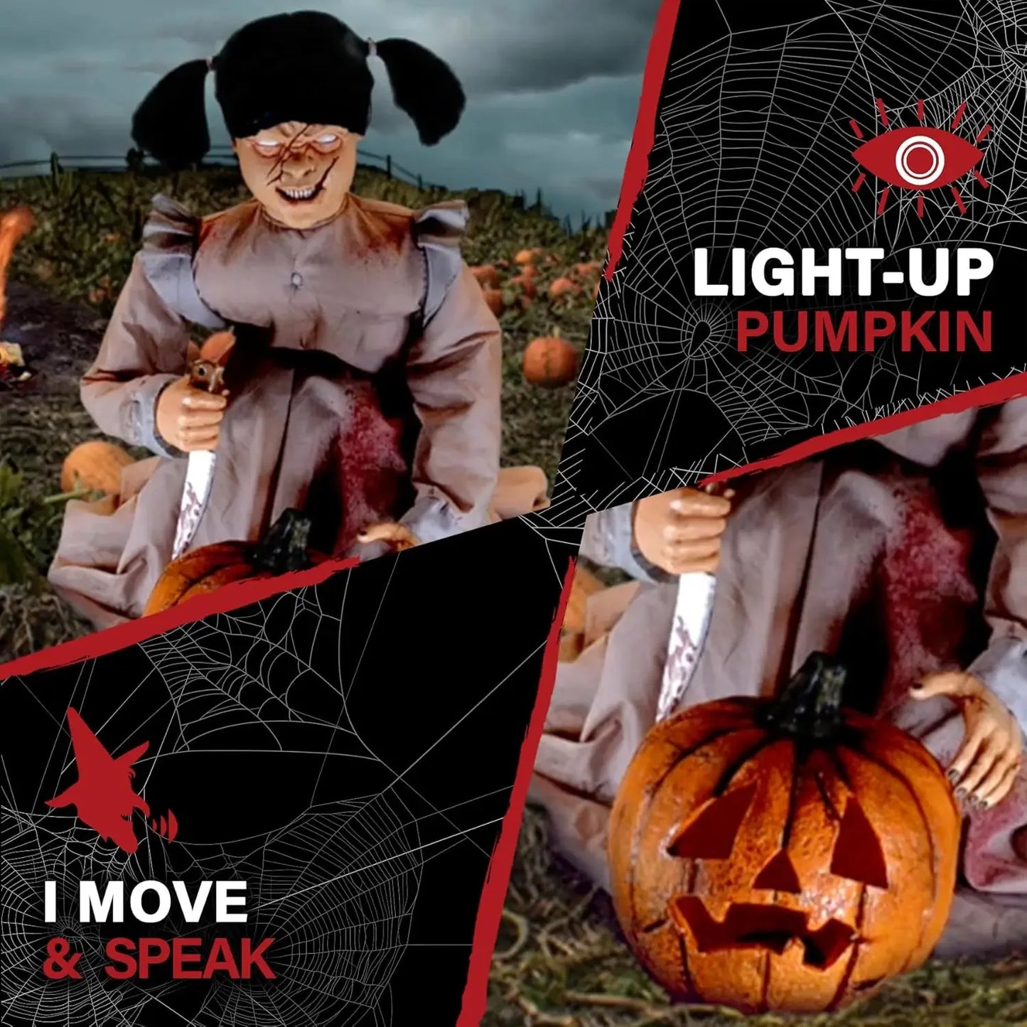 Lunging Pumpkin Carver Zombie Girl Motion Activated Talking Halloween Animatronic
