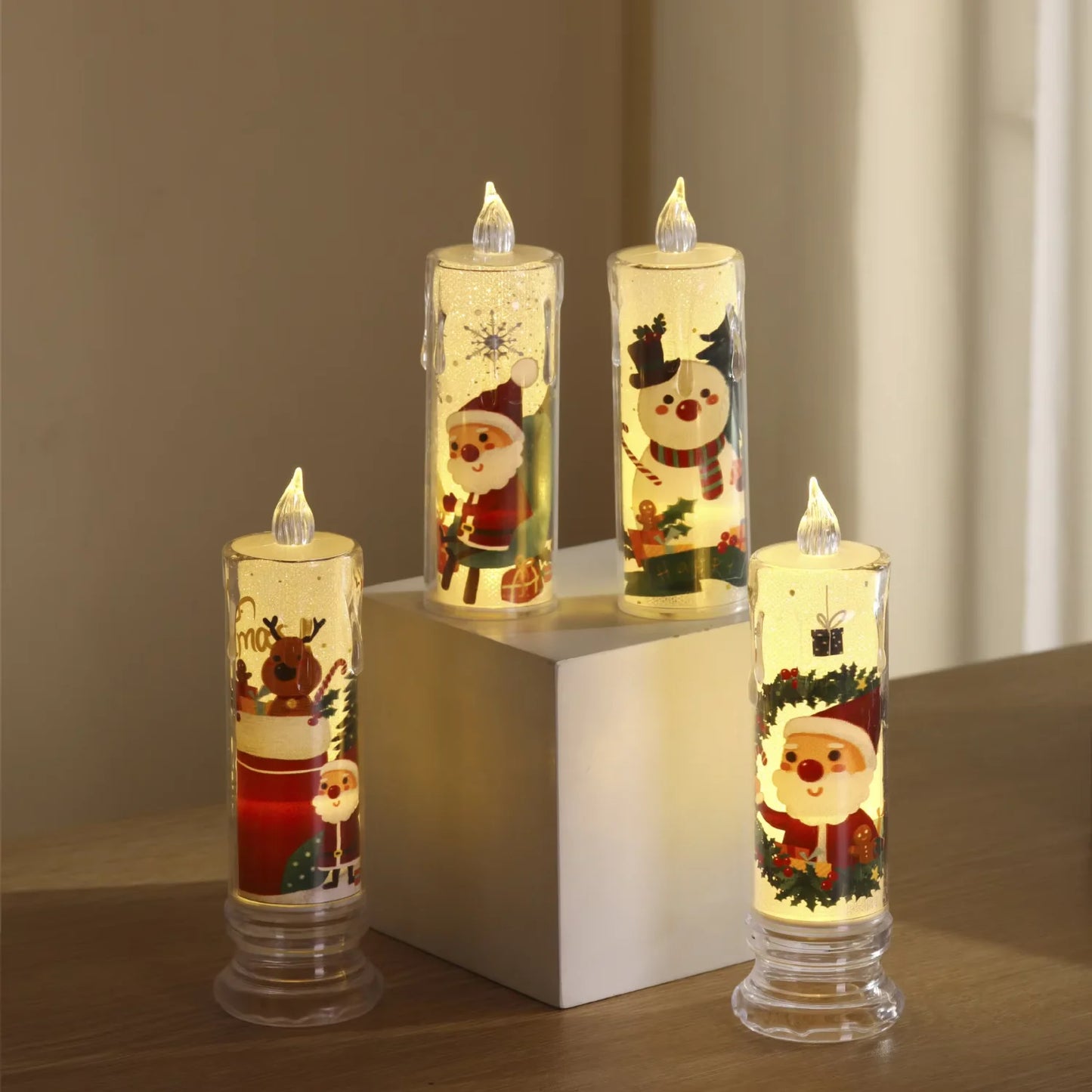 Led Light Christmas Candle Ornament Santa Snowman Gift