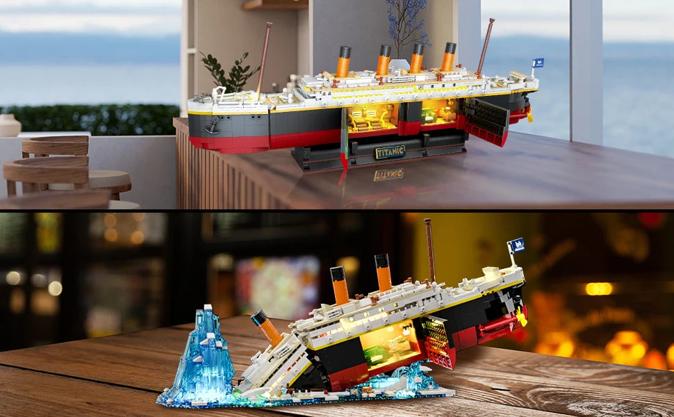 Titanic Building Set With LED 2 In 1 Ship Model And Glacier Display Stand