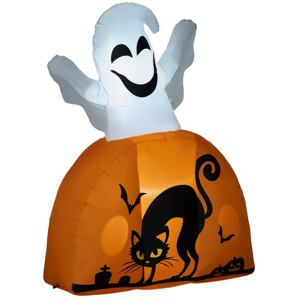 5Ft Halloween Inflatable Ghost With Pumpkin Base LED Lights