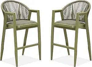 Outdoor Counter Height Bar Stool Set of 2 Backrest Dark