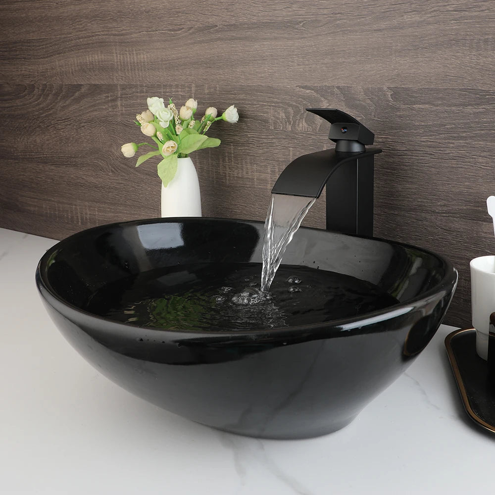 ZAPPO Marbling Rectangle Vessel Sink With Faucet Drain