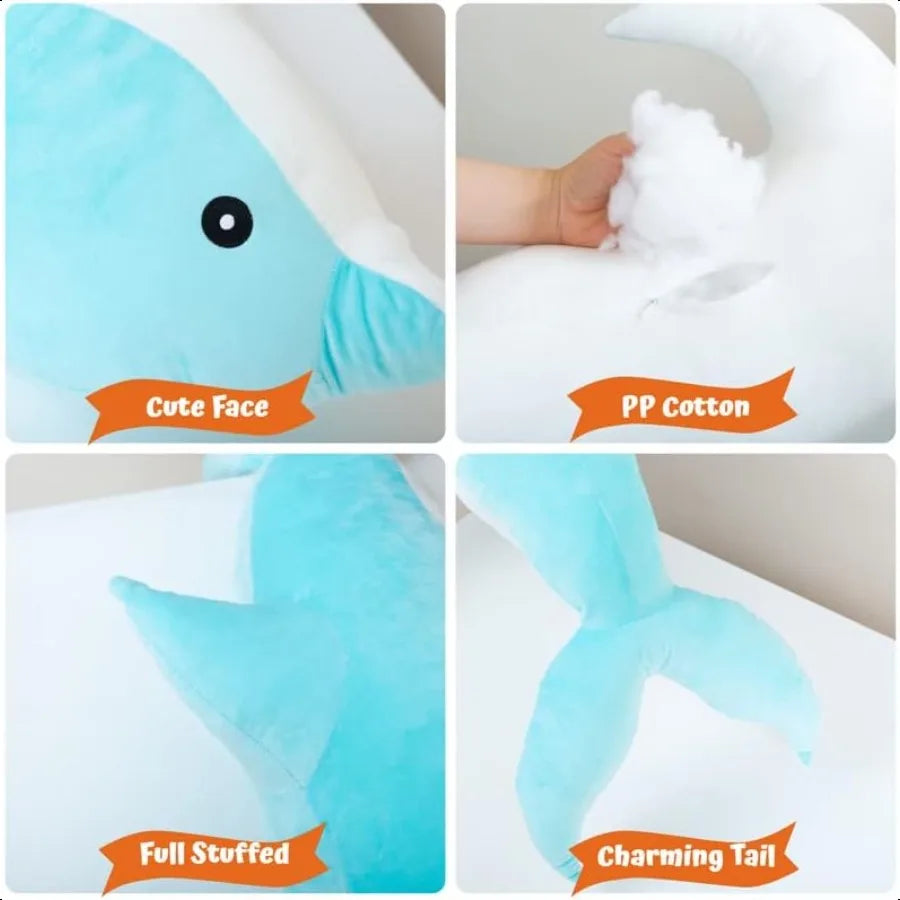 Giant Dolphin Plush Toy Soft Whale Pillow Stuffed Dolphin Pillow for Girls Gray 120cm 47.24inch