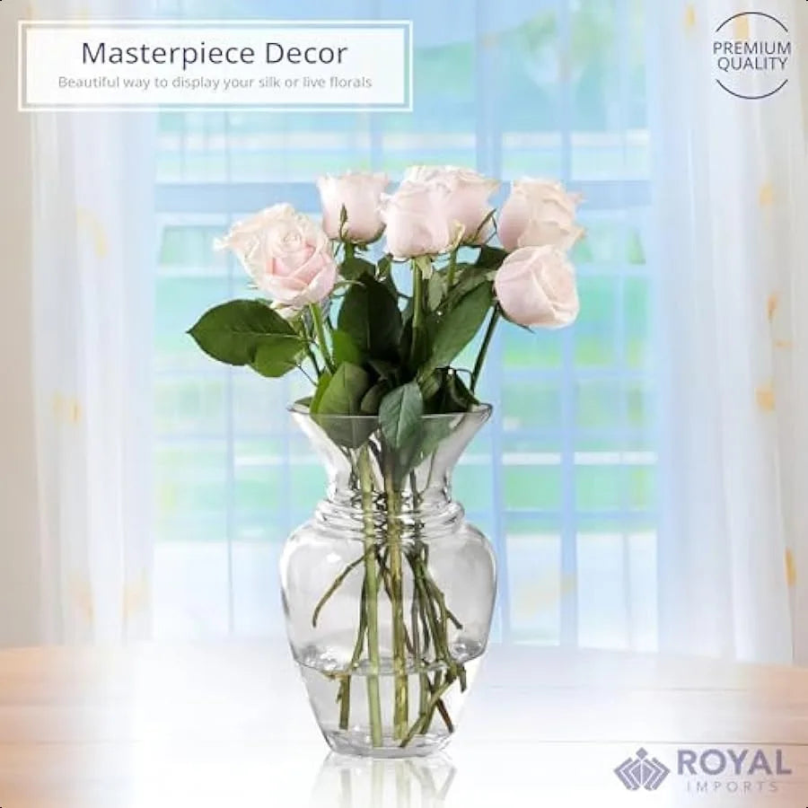 Clear Glass Flower Vase Modern Decorative Centerpiece Wide Mouth Classic Urn for Everyday Roses Weddings and Bouquets