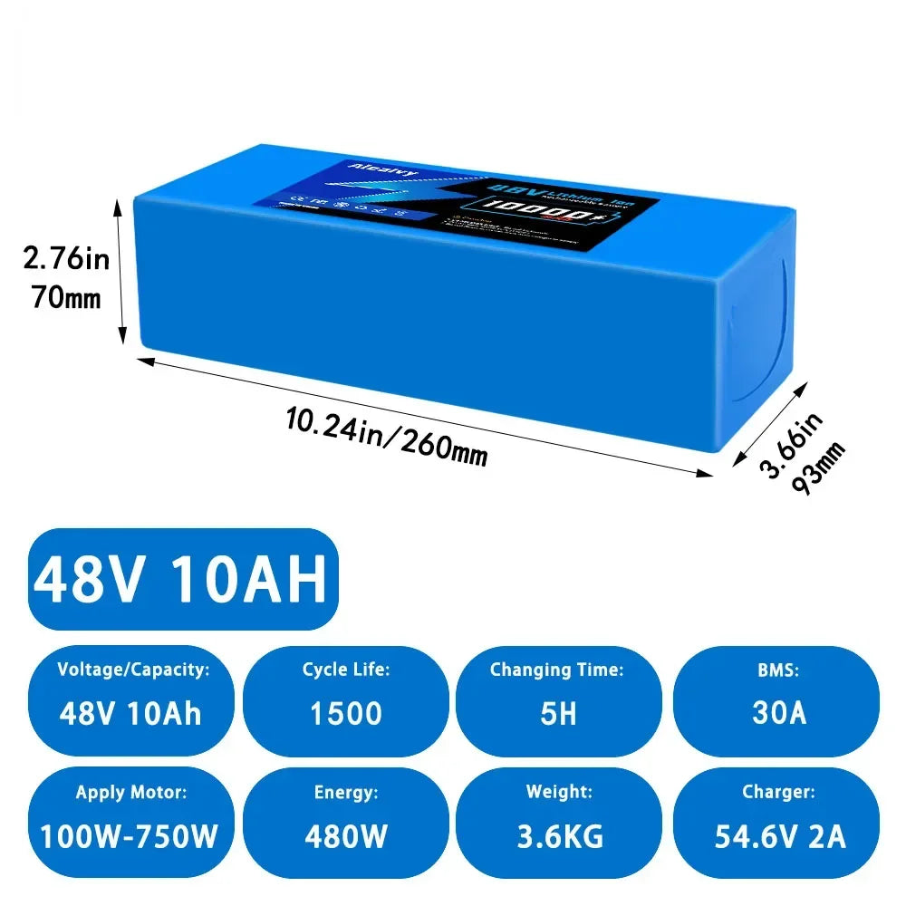 Aleaivy 36V 48V Electric Bike Battery Pack 10 16 20Ah LiIon