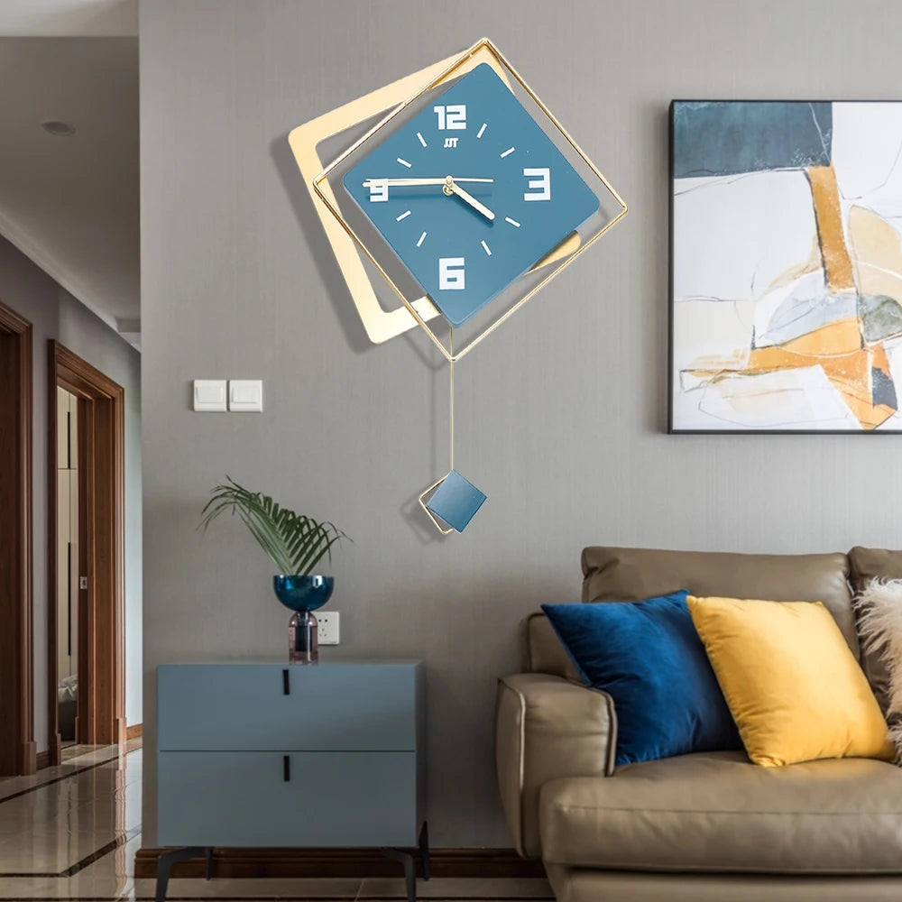 Modern Metal Large Wall Clock Silent Digital Hanging Home Art Decor Simple Green Pendulum Watch