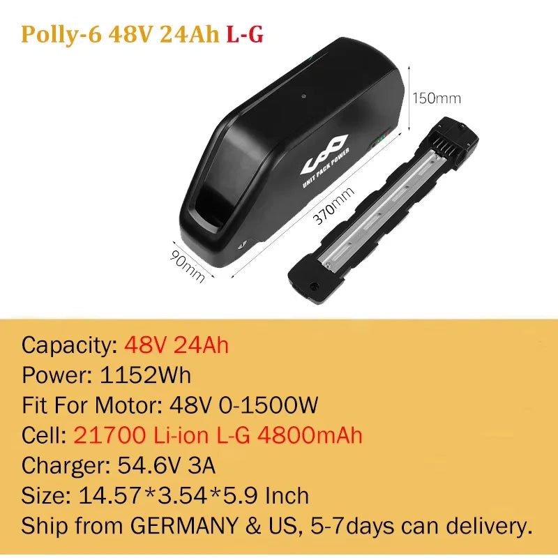 Polly Hailong Ebike Battery 36V 48V 52V 20Ah 18650