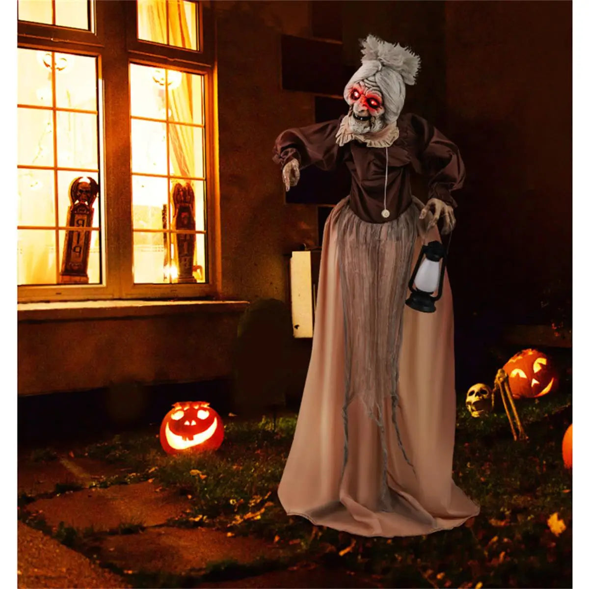 Talking Old Lady Halloween Decoration Animated Prop for Haunted House Decor