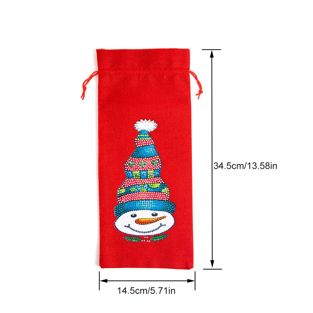 Christmas Diamond Art Wine Gift Bag Drawstring Bottle Cover