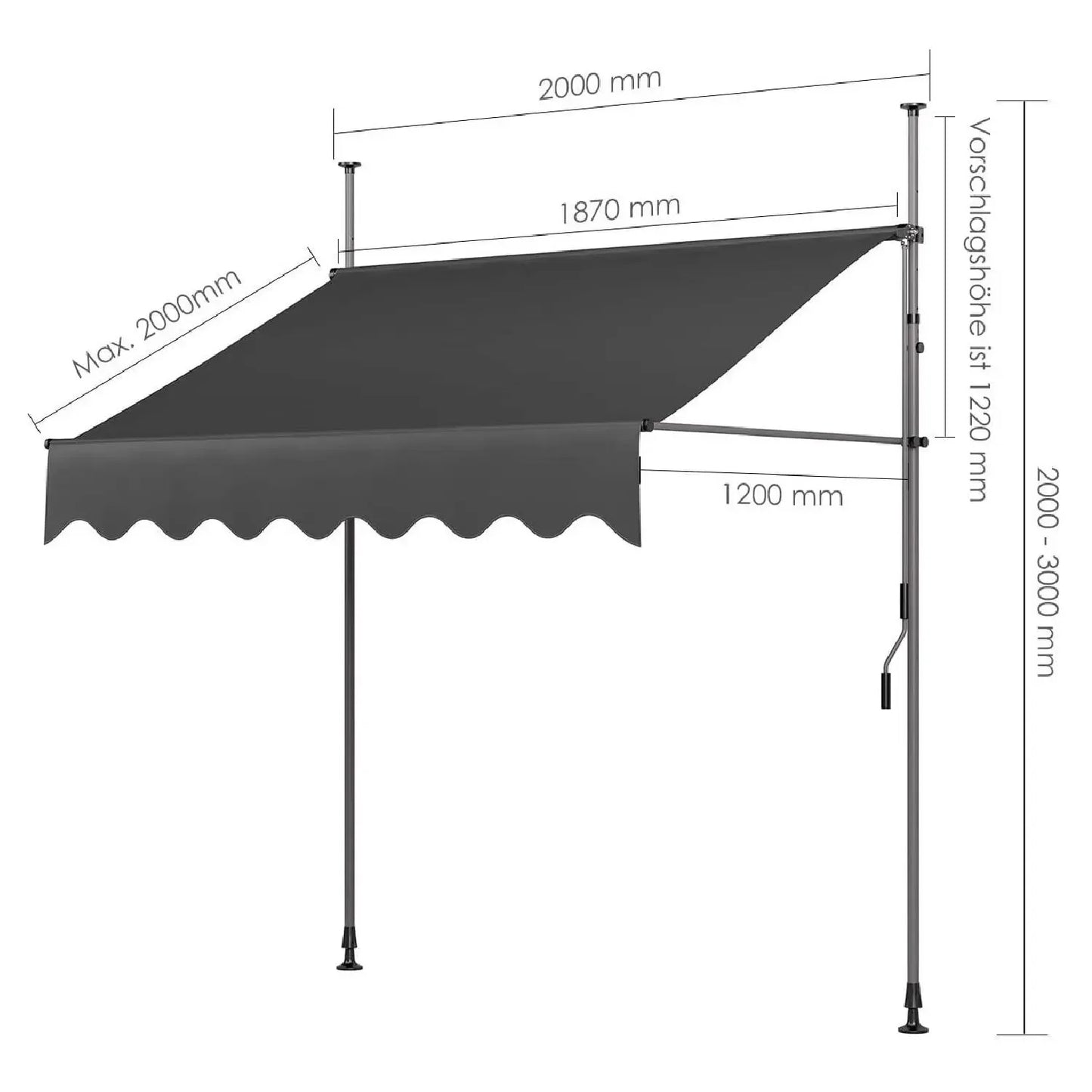 Retractable Balcony Patio Awning UV50 Sun Shade With Crank